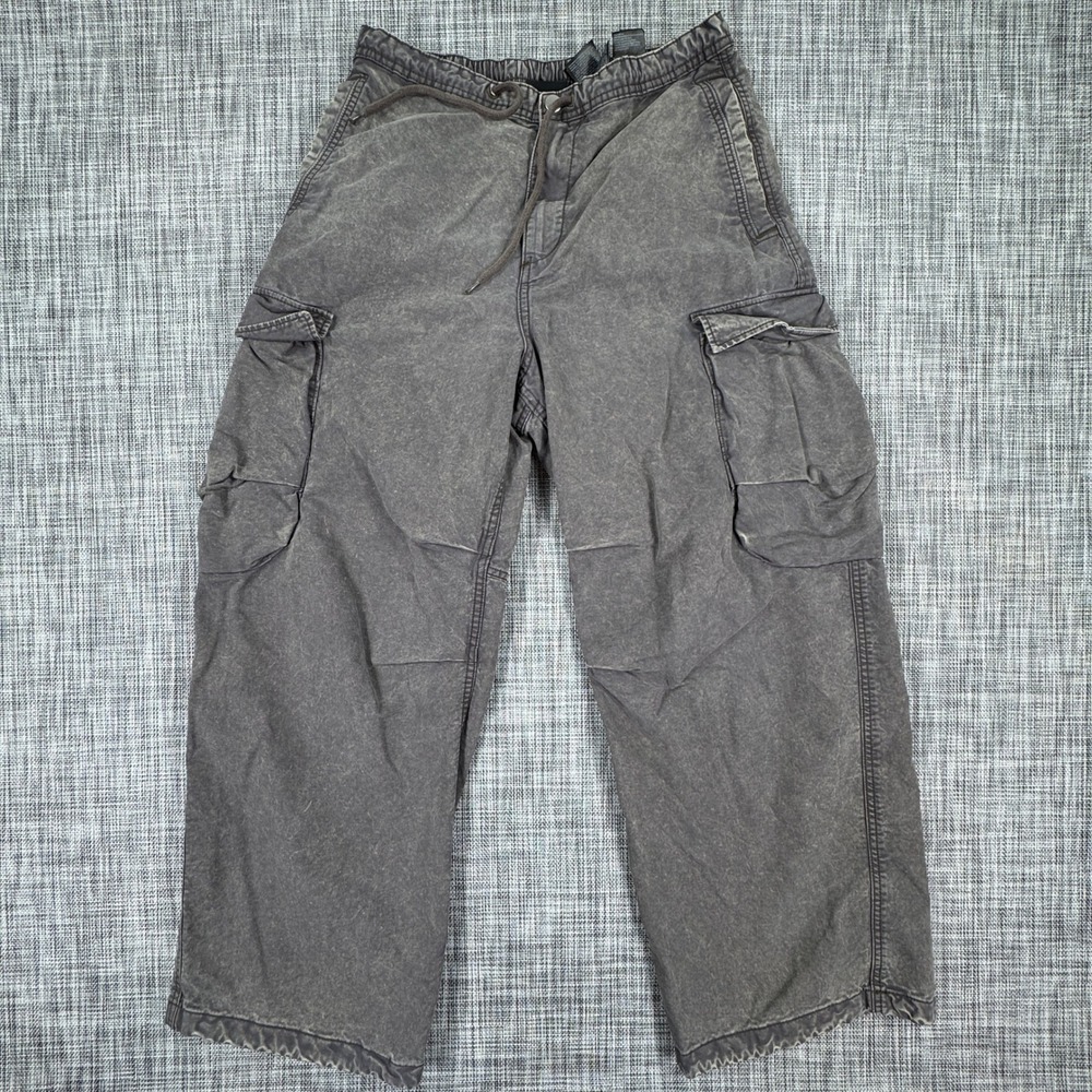 H&M Men's Small Cargo Pants Gray Acid Wash Loose Fit Baggy Drawstring Utility